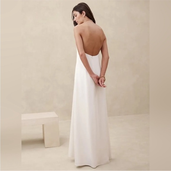 Banana Republic Halter Dress Cream Maxi Size 10 EUC - Picture 2 of 13